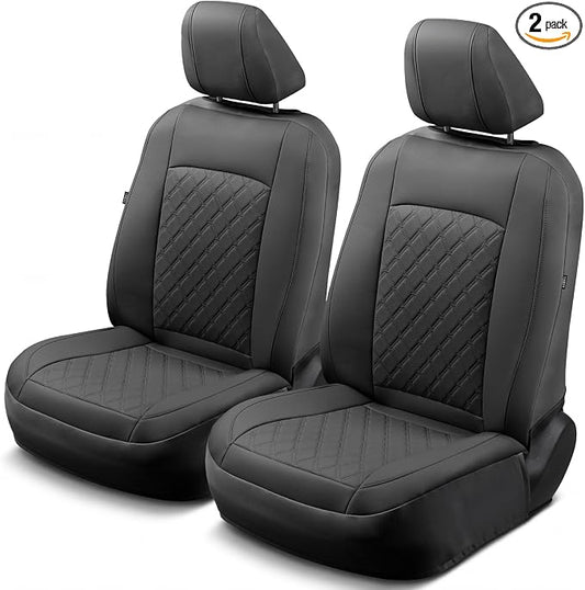 GIANT PANDA Front Seat Covers for Nissan Rogue Altima Sentra Versa Kicks Frontier Murano Pathfinder Maxima,Faux Leather Bucket Seat Cover Fit Nissan Seat Protectors (Black Diamond) 2-Pack