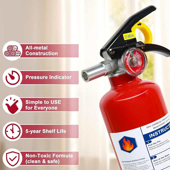 2-Pack ABC Dry Chemical Fire Extinguisher, 2.5 lb 1A:10B:C Fire Extinguisher for Home, Business, Boat, Truck, Quick Release Handle, Ideal for Electrical & Grease Fire Extinguisher