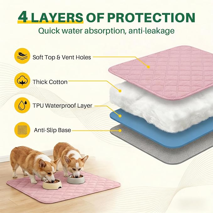 2 Pack Waterproof Chair Pads for Incontinence - Waterproof Seat Protector Pads 22" X 21", Resuable Washable Non-Slip Absorbent Chair Seat - Absorbent for Bed, Seat, Car, Wheelchair & Recliner（Pink）