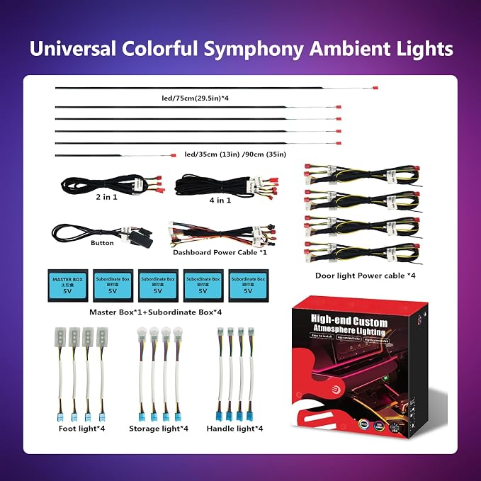 Car-Ambient-Lighting-Kit,RGB 18 in 1 256 LED with Wireless APP DIY Modes | Acrylic Interior Car LED Strip Light for Universal Cars