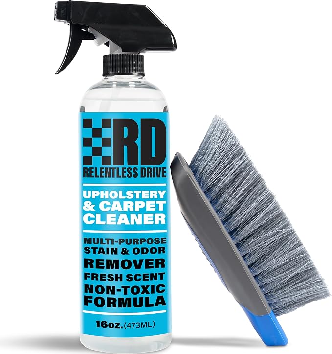 Relentless Drive Car Carpet Cleaner & Car Upholstery Cleaner | Car seat cleaner for fabric interiors, floor mats, auto upholstery with Heavy duty brush, 16oz. Works as couch & sofa cleaner