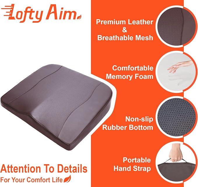 Lofty Aim Car Seat Cushion, Comfort Memory Foam Car Cushions for Driving - Sciatica & Lower Back Pain Relief, Driver Seat Pillow for Auto, Office Chair, Wheelchair - Classic Brown