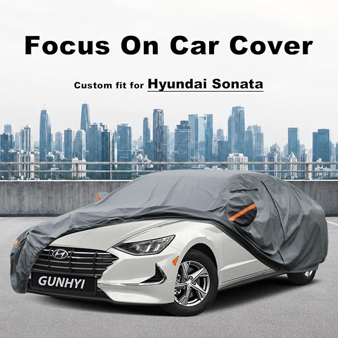 GUNHYI Premium Car Cover Custom Fit Hyundai Sonata, 16 Layers Heavy Duty Car Cover Waterproof All Weather with Zipper Door for Sun Rain Snow Dust Uv Protection