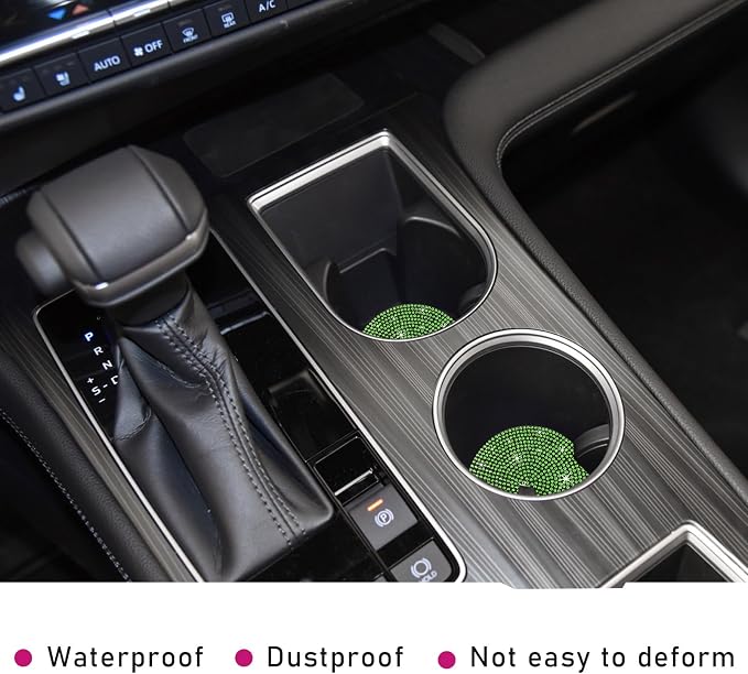 Ziciner 2PCS Bling Car Cup Holder Coaster, 2.73 Inch Anti-Slip Cup Insert Coasters, Crystal Rhinestone Auto Drink Cup Mat, Universal Interior Decor Car Accessories for Women Girls (Light Green)
