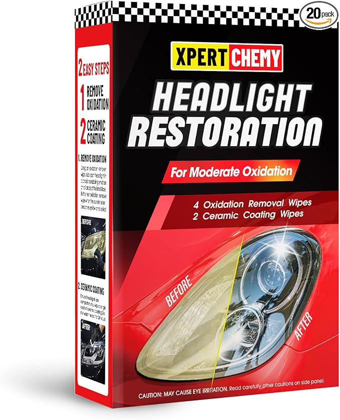XPERTCHEMY Headlight Restorer Kit,Fast-2 Step Process Headlight Restoration Kit for Removing The Moderate Yellowing, Haziness, and Oxidation.It Provides with the Best Protection 18 Months.