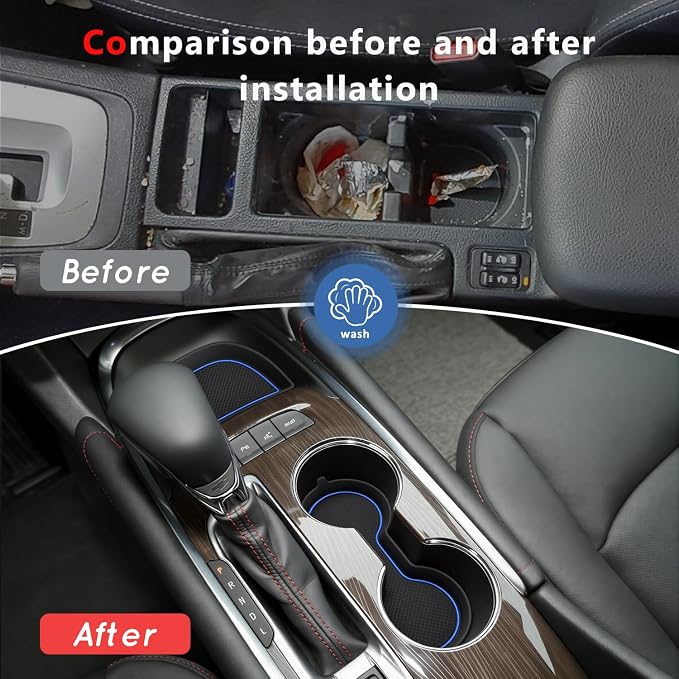 Auovo Cup Holder Inserts Coaster Center Console Liners Compatible with Chevy Malibu Accessories 2017-2025 Silicone Cup Mat Pad Door Liners Car Interior Decoration(Blue, 7PCS-with Door Liners)