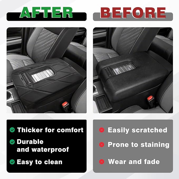 Muslogy Center Console Armrest Cover Fit for Toyota Tundra 2014-2021 Accessories, Comfort Armrest Pad Console Lid Cushion Vegan Leather Regular Thick(Bucket Seat ONLY)
