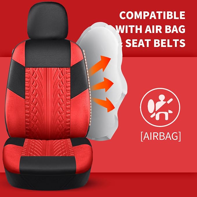 HChengkikz Car Seat Cover, Cloth and Washable (Black + Red) | Breathable, Airbag compatible, Easy to Install, Universal Fit for Most Cars, Sedans, Truck, SUVs