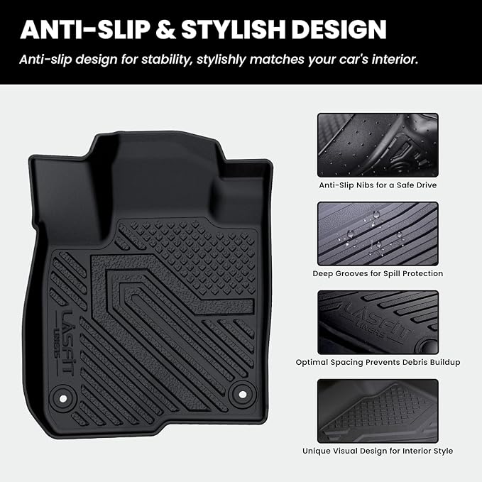 LASFIT Floor Mats for Honda Civic Sedan 2016-2021 & Hatchback 2017-2021 & Coupe 2016-2020, All Weather TPE Custom Fit Floor Liner, 1st & 2nd Row, Black