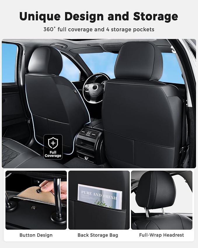 Huidasource Front Car Seat Covers, Luxury Waterproof Faux Leather, Universal Fit for Most Cars, SUVs & Trucks, Airbag Compatible, Easy to Install, Stain & Scratch Resistant, Black