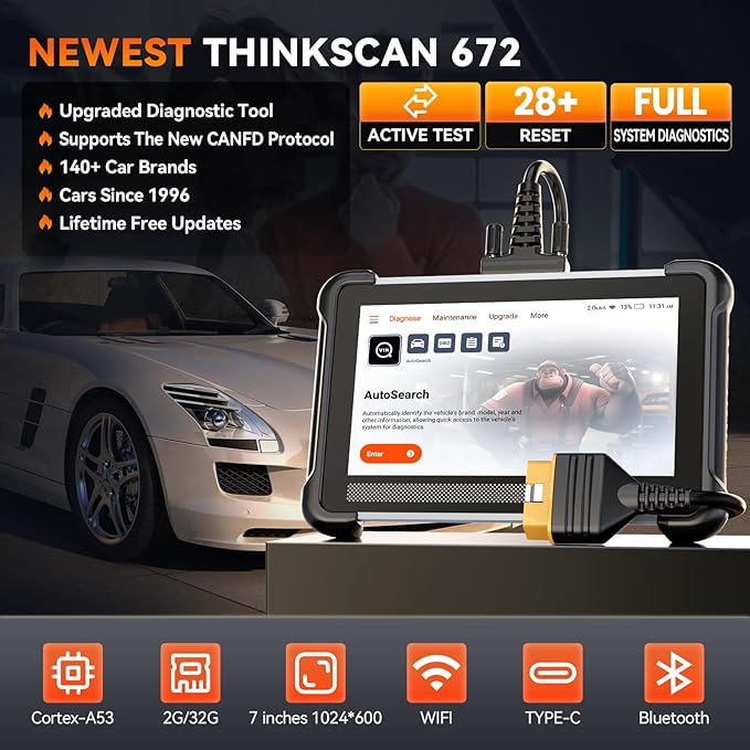 THINKCAR Bidirectional Scan Tool, Thinkscan 672 All System OBD2 Scanner Diagnostic Tool, 28 Reset,Scanner for Car with Active Test, FCA Autoauth,CANFD, Free Lifetime Upgrade,Automotive Diagnostic Tool
