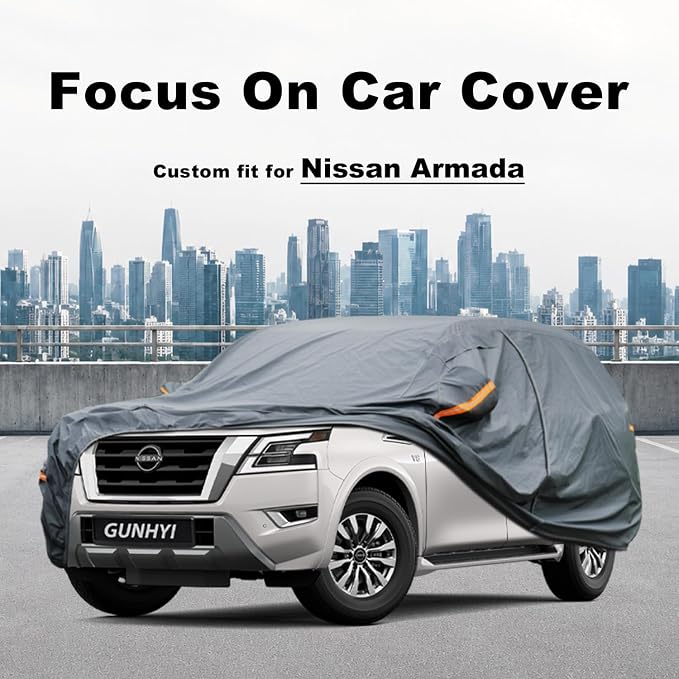GUNHYI Premium Car Cover Custom Fit Nissan Armada, 16 Layers Heavy Duty Car Cover Waterproof All Weather with Zipper Door for Sun Rain Snow Dust Uv Protection
