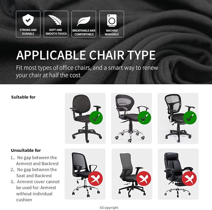 DIVA EN CAMINO DEC Spandex Computer Chair Slipcover with Armrest Covers - Stretchable Desk Office Chair Seat Cushion Covers - Removable Washable Cushion Protectors for Dogs, Cats, Pets