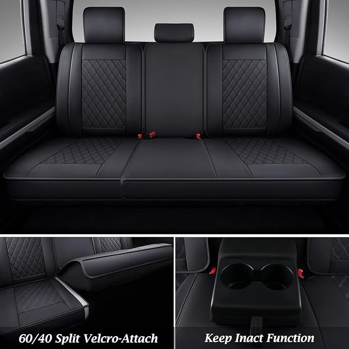 Coverado Tundra Seat Covers, Back Leather Car Seat Covers for Trucks, Automotive Seat Covers Protector Custom Fit 2007-2021 Toyota Tundra(Rear Seat Cover/Black)