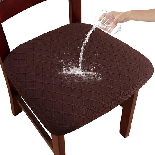 Waterproof Chair Seat Covers Set of 2 for Dining Room, Stretch Removable Washable Chair Seat Slipcovers for Home,Restaurant, Banquet,Kitchen Chair Seat Cushion Protector (Chocolate, Small)