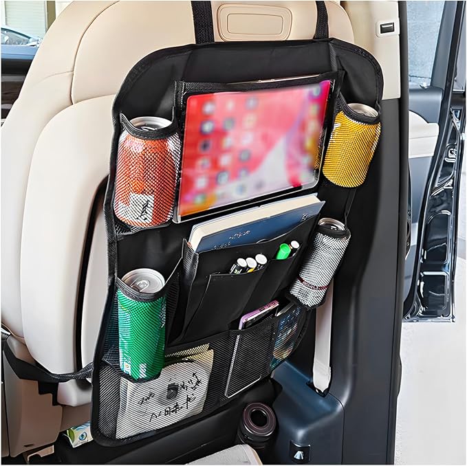 Car Seat Back Organizer, Auto Multi-Pockets Backseat Storage Bag with Tablet Holder, Waterproof Oxford Cloth Seat Back Protector Kick Mat for Most Vehicles, Car Accessories (Style B)