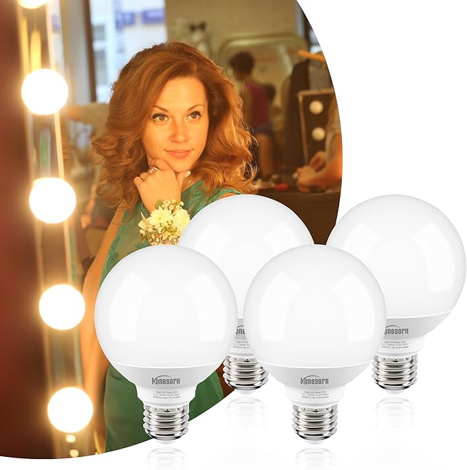 Honesorn Light Bulbs 60 Watt Equivalent - G25 Globe LED Bulbs 3000K Soft White E26 Medium Base Light Bulbs for Bathroom Vanity Mirror 5W, 500LM, Non-dimmable, 4 Pack