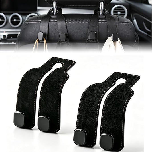 Car Seat Headrest Hooks for Purses and Bags, 4-Pack Heavy Duty Car Seat Hooks with Anti-Slip Pad, Universal Car Backseat Organizer Hanger Accessories for Grocery Bags (Black)