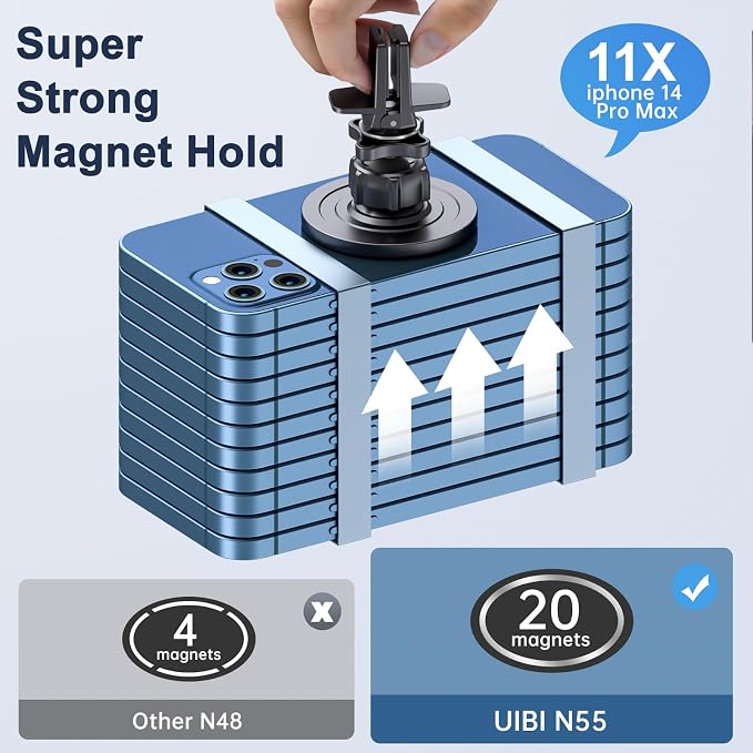 UIBI Magsafe Car Mount, Magnetic Car Phone Holder 【20 Strong Magnets】 with Clip 【360°】 Rotation Air Vent Cell Phone Mount Fit for Magsafe iPhone 16 15 14 13 12 Pro Max Mini MagSafe Case