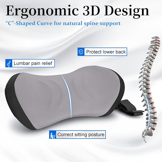 Ergonomic Lumbar Support Pillow for Office Chair, Car Seat | Memory Foam Lumbar Pillow Provides Back Support and Lower Back Comfort for Work, Driving, and Everyday Sitting