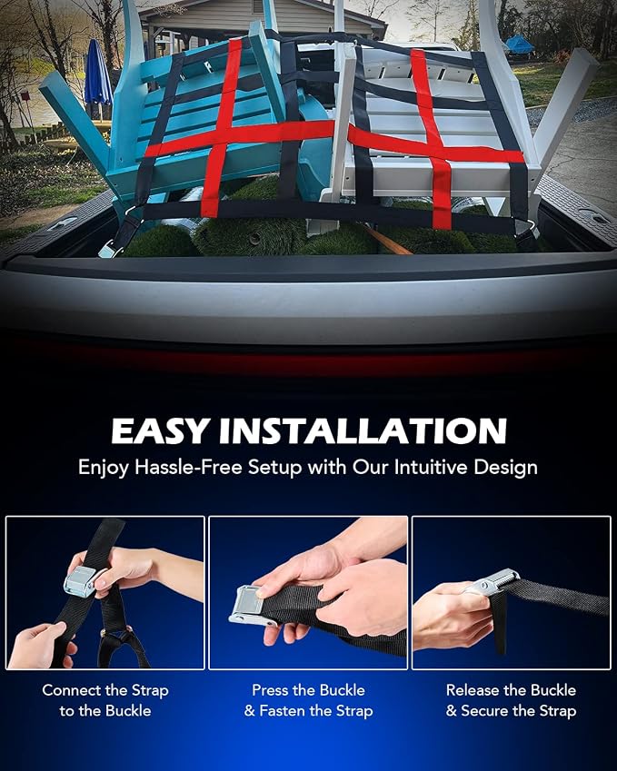 OMT 3.5x4.2ft Heavy Duty Cargo Net for Truck Bed & SUV, 1100lb Load | High-Strength Webbing; Anti-Tangling Design; Adjustable Buckles; Weatherproof Polyester Build; Perfect For Odd-Sized Loads