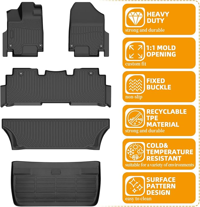 Floor Mats for Honda Odyssey 2018,2020-2026, for Honda Odyssey LX EX EX-L | for Touring Elite & Sport 2023-2026 Floor Mats,1st & 2nd & 3rd Row & Cargo,TPE Non-Slip Waterproof Summer Winter Floor Liners