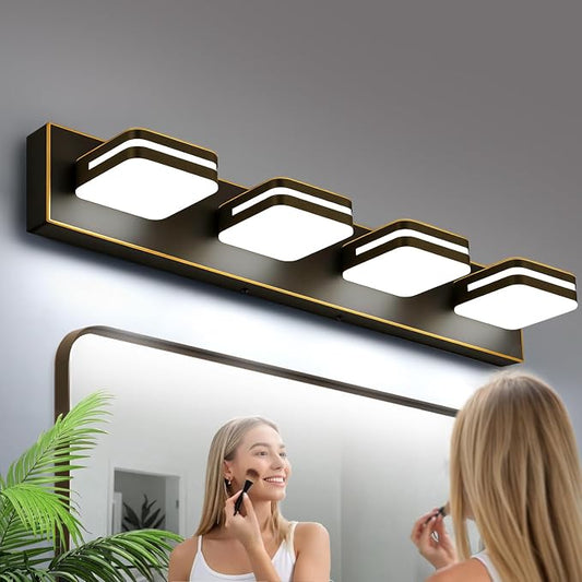 Torondo 360° Rotate LED Bathroom Vanity Light Fixtures, Acrylic Vanity Lights for Bathroom, Modern Wall Lighting Fixtures Over Mirror Living, Oil Rubbed Bronze, Natural White, 4-Light, 27-Inch
