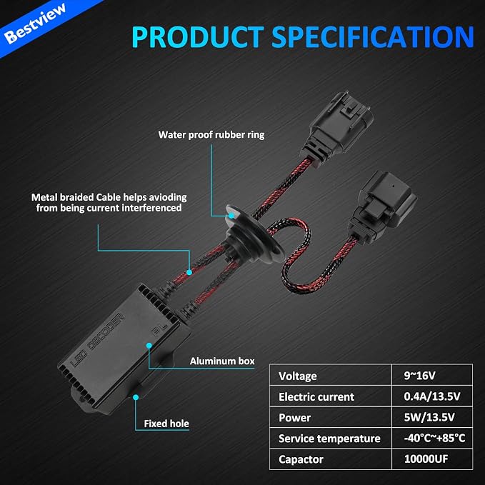 H13 9008 LED Canbus Decoder：2PCS H13 9008 Anti Flicker Harness/Load Resistor with Waterproof Rubber Ring for Led Headlight Bulb, Canbus Decoders Error Free, LED Warning Canceller Resistor Adapter