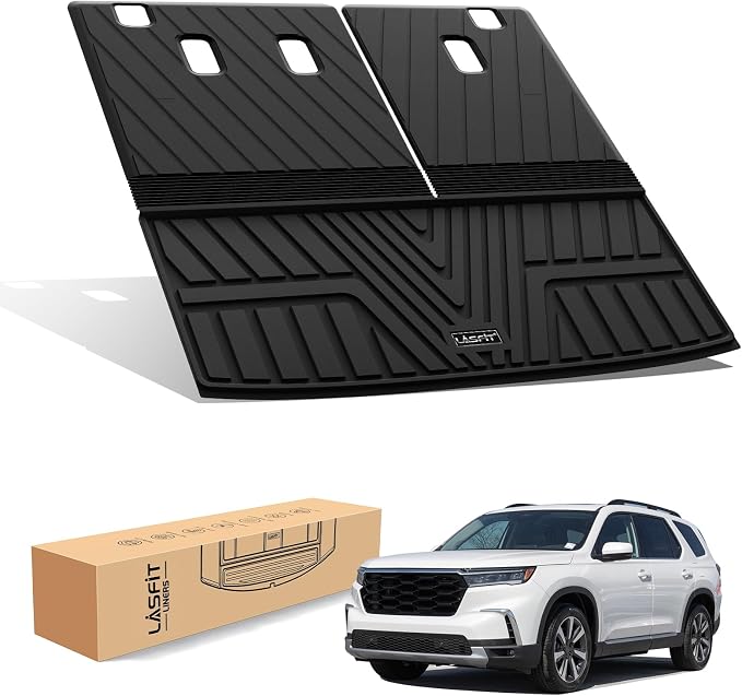 LASFIT Cargo Mat with Backrest Mat for Honda Pilot 2023 2024 2025 2026, Split & One-piece Foldable Seating TPE Custom Fit Trunk Mat Cargo Liner with Seatback Mat Accessories, Black