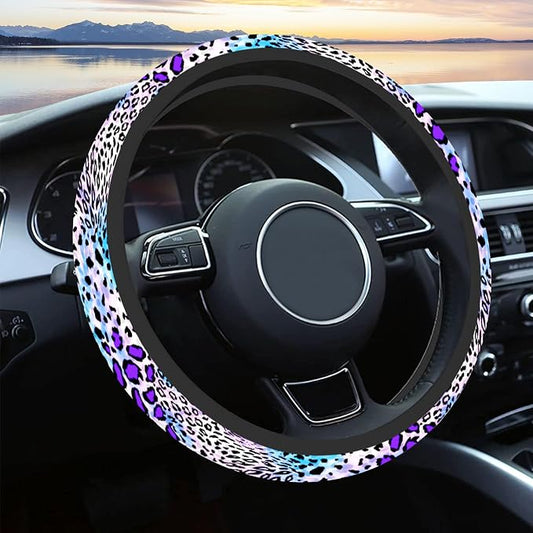 Car Steering Wheel Cover for Women Men, Non-Slip Breathable Cute Steering Wheel, Purple Leopard Steering Wheel Protector, Car Accessories, Universal 14" 02/2-15" Fit Auto, Suvs