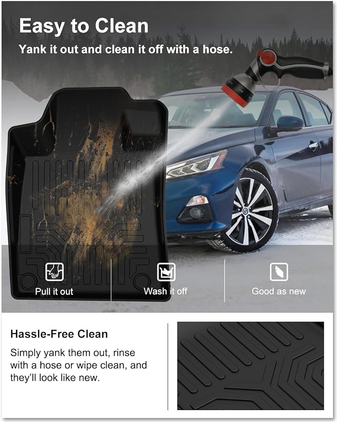 Kiwi Master Floor Mats for 2019-2026 Nissan Altima | Custom Fit, All Weather Car Mats, Heavy Duty TPE Floor Liners, Front & Rear 2 Row Set, Black