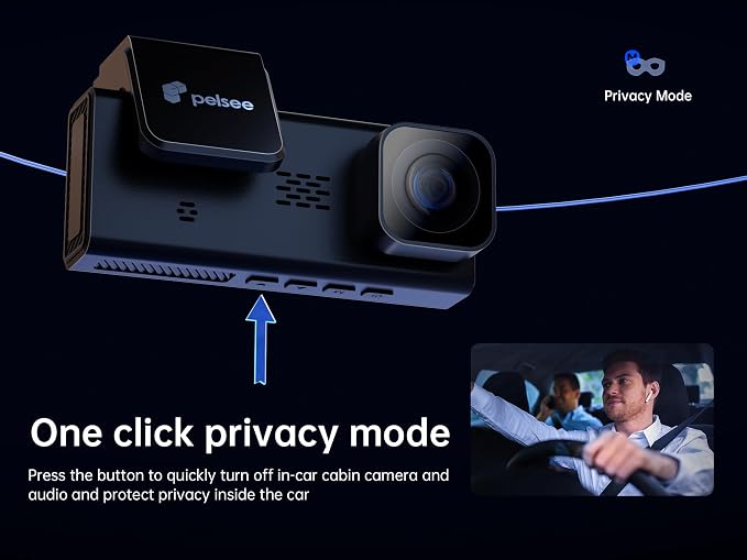 Pelsee 4K 3 Channel Dash Cam Front and Rear Inside, Dash Camera for Cars, 4K+1080P+1080P Dashcam with APP & WiFi, Smart Driving System ADAS DMS, 24H Parking Mode,G-Sensor (SD Card Not Included)