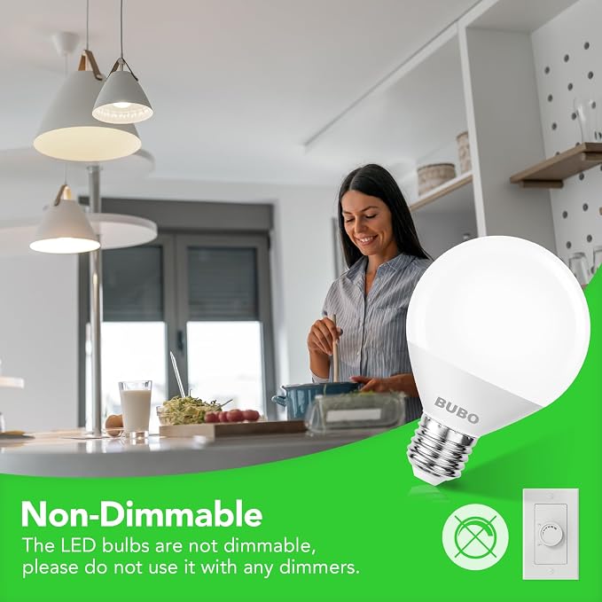 BUBO Vanity Light Bulbs 60 Watt Equivalent, Globe Light Bulbs Cool White 4000K, Bathroom Light Bulbs, Round Light Bulbs, G25 LED Light Bulbs 800 Lumens, E26 Medium Base, 7W, Non-Dimmable, 12 Pack