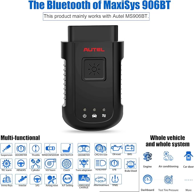 Autel MaxiSYS VCI100 Compact Bluetooth, Maxivci V100 Wireless Diagnostic Interface, Vehicle Communication Interface, OBD2 Connector Adapter Dongle, Compatible for MS906BT MK906BT