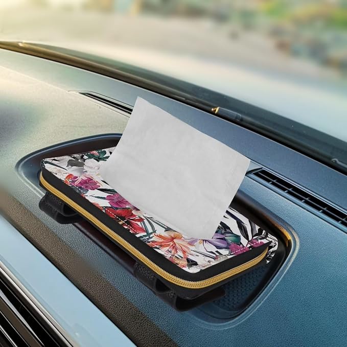 Tropical Floral Car Tissue Box Sun Visor Napkin Holder PU Leather Tissues Box Cover Universal Car Tissue Holder for Car Sedans SUV