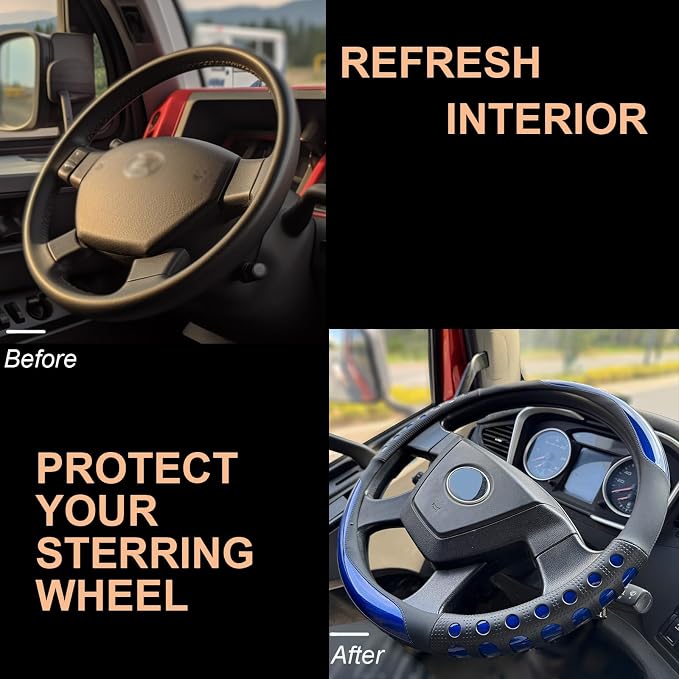 PINCTROT XL Size 17.5-18 in Race Grip Steering Wheel Cover for Semi Truck, Fits RV, Big Rig Trucker, 18 Wheeler and Classic Cars, Anti-Slip Silicone Perforated Design 17.5-18 Inch (Racing Blue)
