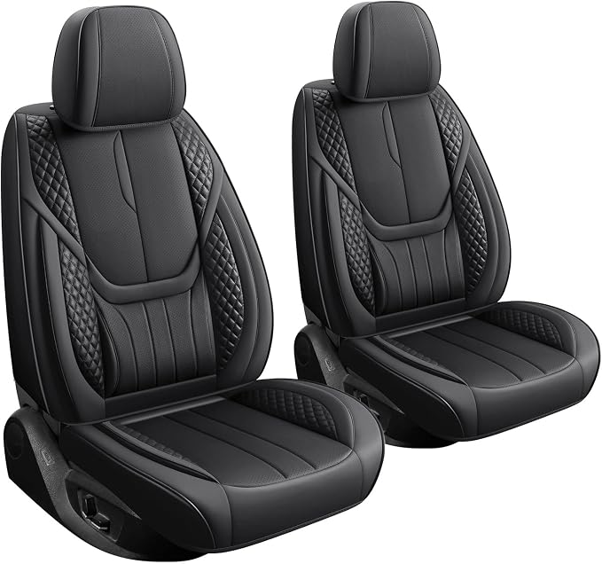 Universal Car Seat Covers for SUVs Sedans Trucks Black | universal fit, faux leather, waterproof, breathable, stain/scratch resistant, airbag compatible, anti-slip, easy install