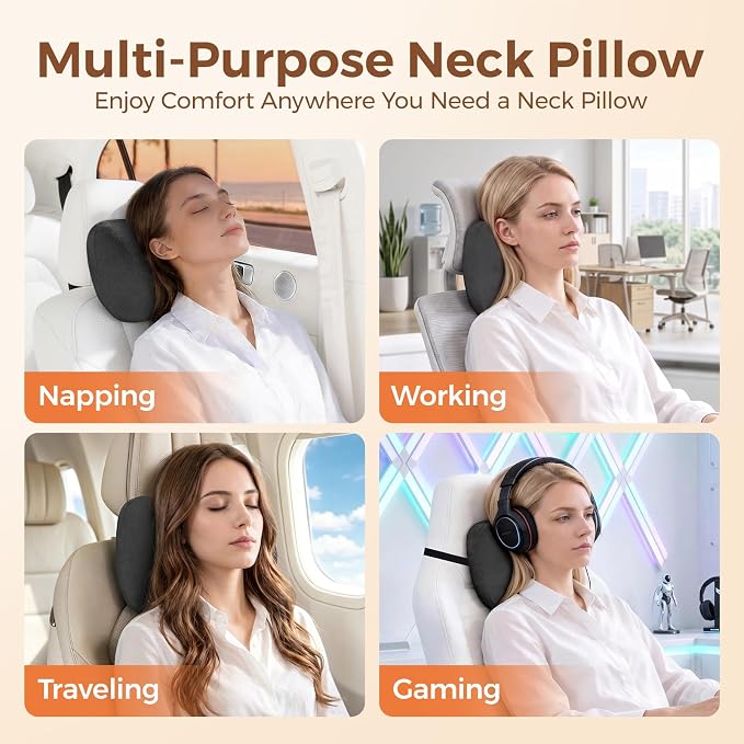 BEBAS Car Headrest Pillow, Comfy Car Neck Pillow for Driving Seat, Universal Neck Support Pillow with Adjustable Strap & Removable Washable Cover, Headrest Cushion for Pain Relief(Black, 1 Pack)
