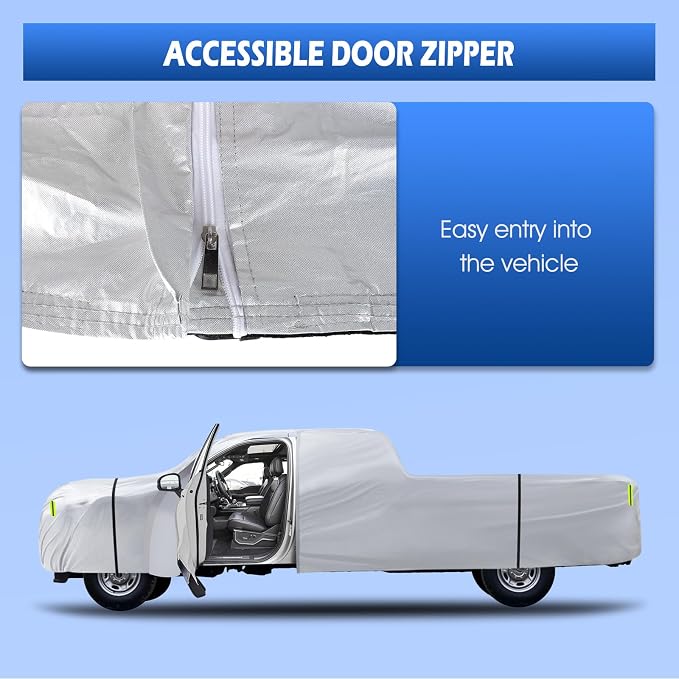 Truck Cover Waterproof All Weather, 6 Layers Pickup Cover Fit for Ford F250/F350, Chevrolet Silverado, Gmc Sierra, Ram 2500 (T5 Fit Truck Length Up to 266 inch), Silver