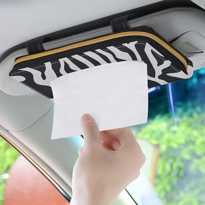 Black and White Zebra Sun Visor Napkin Holder PU Leather Car Visor Backseat Case Accessories Visor Tissue Holder for Sun Visor Back Seat