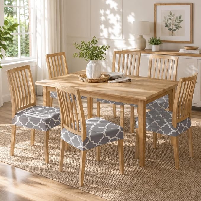 NILUOH Waterproof Seat Covers for Dining Room Chairs Set of 4, Stretch Printed Chair Seat Slipcovers Dining Chair Cover Removable Washable Chair Protctor Cover, Rear Covers