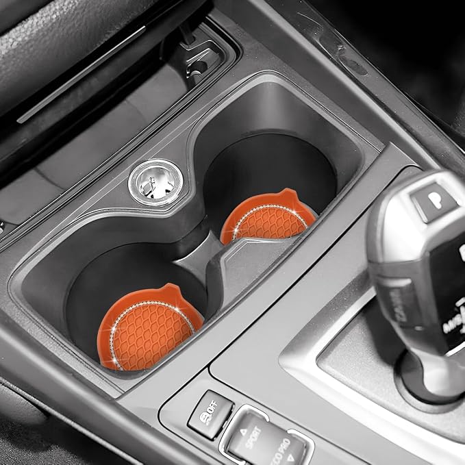 4PCS Bling Car Cup Holder Coaster, Crystal Rhinestone Insert Dustproof Non-Slip Drink Cup Mat, Diamond Shockproof Auto Interior Water Bottle Pad Cushion Coaster, Universal Fit (Orange Red)
