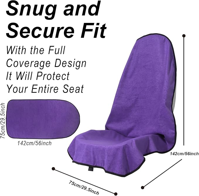 Car Seat Cover Protector Front Seats,for Gym Workout,Running,Swimming,Beach and Hiking,Waterproof Sweat Towel Bucket Seat Covers for Cars SUV Trucks (Purple, 2Pcs)