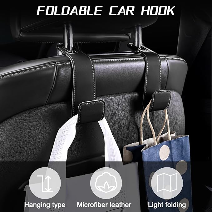 2PCS Car Seat Headrest Hook, Leather Vehicle Seatback Organizer Hanger for Hanging Purses Bags Coats, Auto Seat Back Storage Hook Accessories, Universal for SUV, Sedan, Truck (Red)