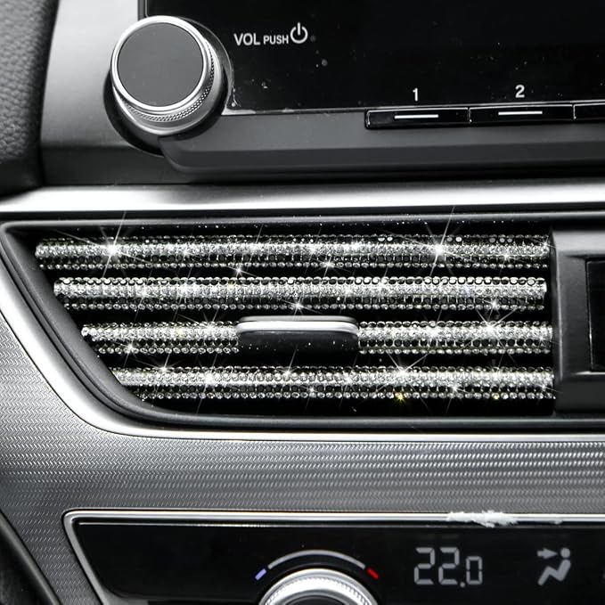 10PCS Bling Car Air Vent Outlet Trim, Rhinestone Auto Air Conditioner Decoration Moulding Strip, DIY Bendable Crystal Sparkly for Women, Car Interior Accessories for Most Cars (Gradient/Black)