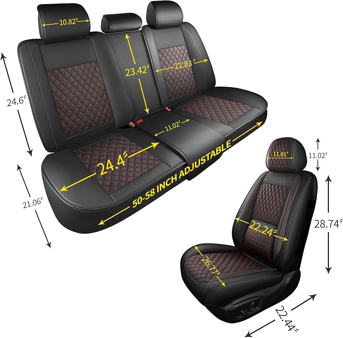 Black and Red Thick Nappa Leather Automotive Front Car Seat Covers Set of 2 | Univerasal Precision Fit,Lumbar Support,3D Contoured,Waterproof,ThickTexture,for most Suvs Trucks Sedans