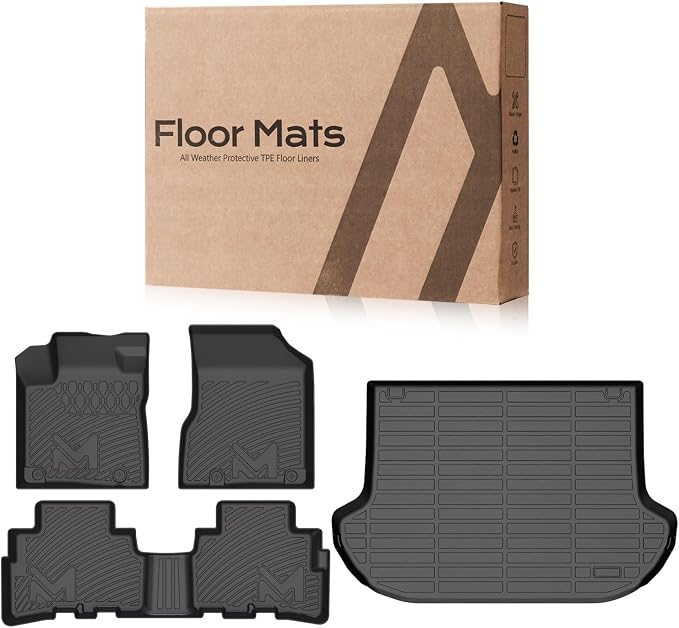 TPE Automotive Floor Mats & Cargo Liner Custom for 2017.5-2024 Nissan Murano, All Weather Cover Protection Waterproof Black Floor Liner Front & Rear Row Full Set Car Mats, 4PCS