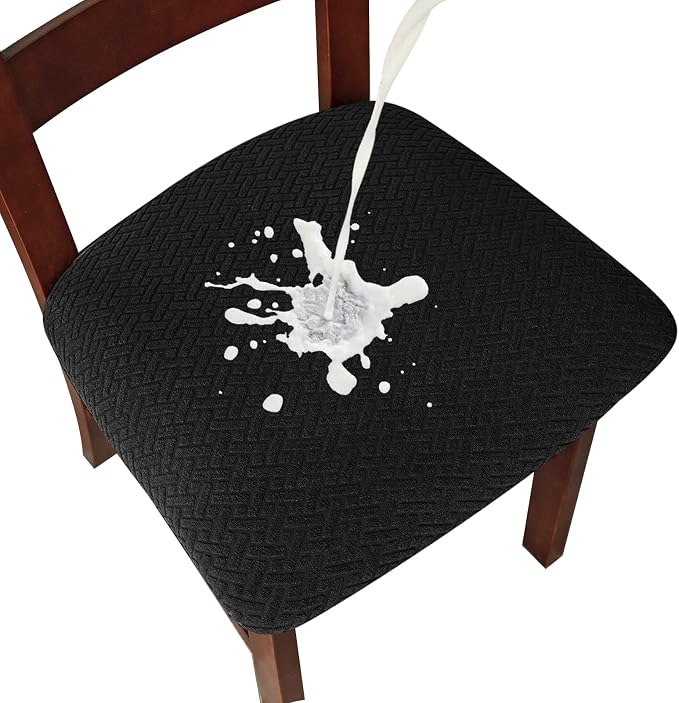 Genina Waterproof Seat Covers for Dining Room Chairs Covers Dining Chair seat Covers Kitchen Chair Covers slipcovers (Black, 6 Pcs)