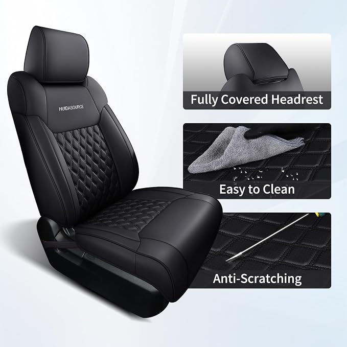 Huidasource Front Seat Covers for Dodge Ram 1500, 2Pcs Waterproof Leather Seat Cushion Covers Custom Fit for 2009-2025 Ram 1500, 2010-2025 Ram 2500/3500 Crew Cab/Mega Cab (Concave Front/Black)