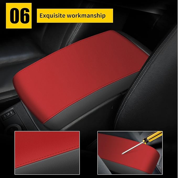 AOMSAZTO Armrest Covers for 2012-2015 Honda Civic Black with Red Leather